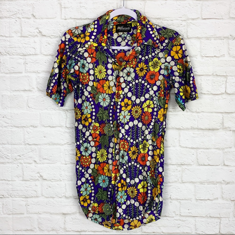 Harari Vintage Wearable Art Floral Button Down Top